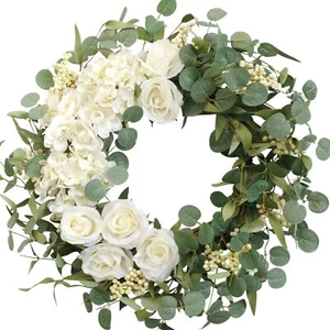 20 Hydrangeas Spring Wreath for Front Door Artificial Summer Green Wreaths wit - Picture 1 of 7