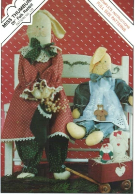 Miss Thumbunny Folk Rabbit Sitter Doll Vintage Primitive Pattern Country Folk - Image 1 of 2