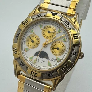 VTG Relic Quartz Watch ZR15150 Men Moon Phase Dual Tone Triple Date New Battery - Picture 1 of 6