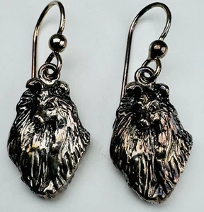 Sterling Silver 925 Artisan Collie Dog Dangle Earrings Jewelry Handmade 9.27g - Picture 1 of 10