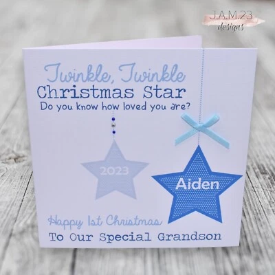 J.A.M. 23 DESIGNS Personalised Boys 1st First Christmas Card Son Grandson Nephew Brother Baby Boy