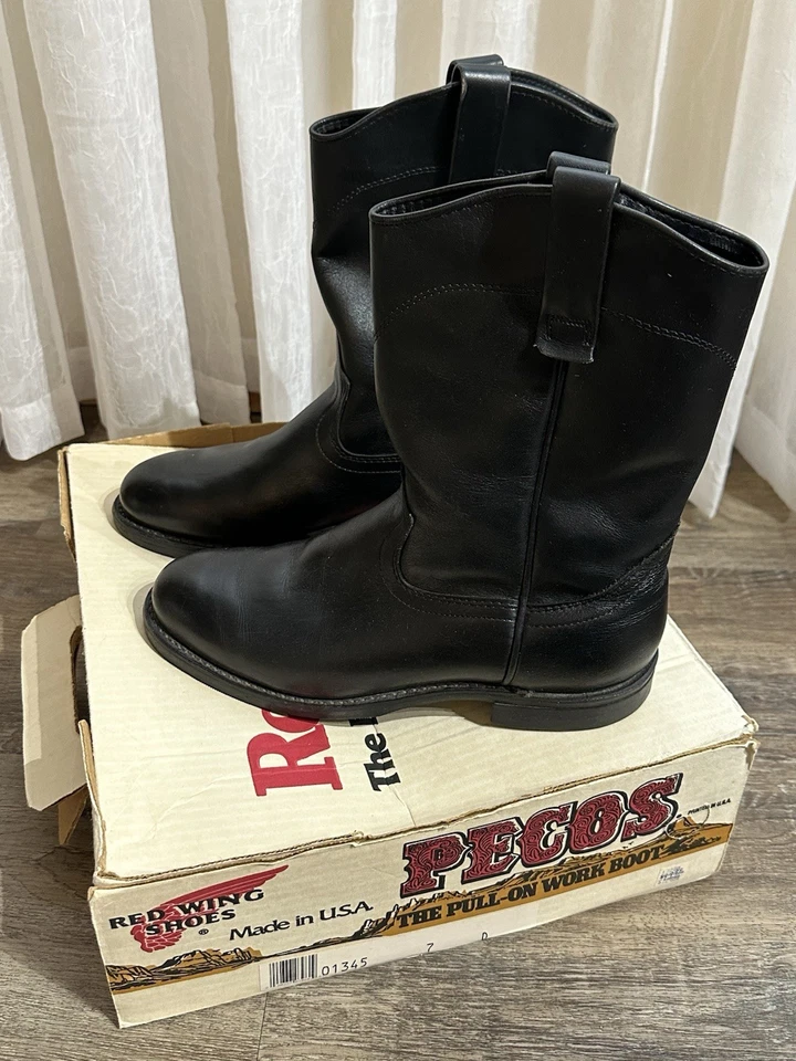 Botas Red Wing Pecos Para Hombres 7D Cuero Negro Cuña Pull On Trabajo De Colección G2U Foto 1 de 1