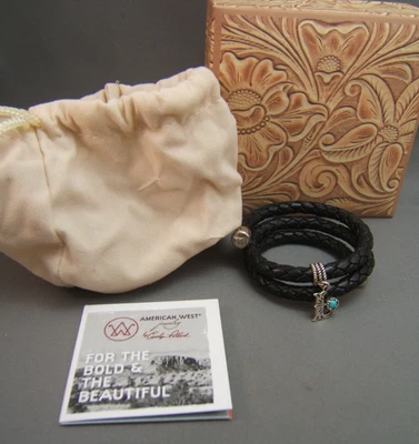 Carolyn Pollack American West 皮革线圈纯银 L 手链绿松石色 — 第 1/4 张图片