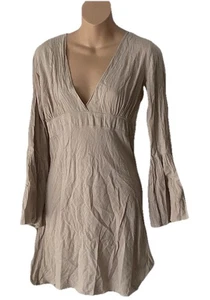 Debbie Katz South Beach Dress Beige 100% Cotton Cover-Up Bell Sleeves Size M - Picture 1 of 5