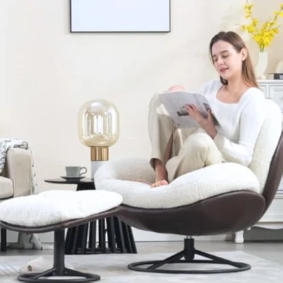 Swivel Sherpa Accent Chair with Ottoman, Mid Century Modern Lounge Cha - Image 1 of 4