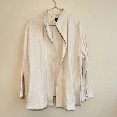 Cárdigan Eileen Fisher Off White/Crema Frontal Abierto Texturizado Mezcla de Lino Talla M Foto 1 de 4