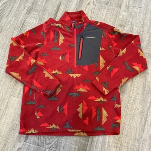 Eddie Bauer Mens Shirt Jacket Fleece Red 1/2 Zip Long Sleeve Geometric Pocket L - Bild 1 von 7
