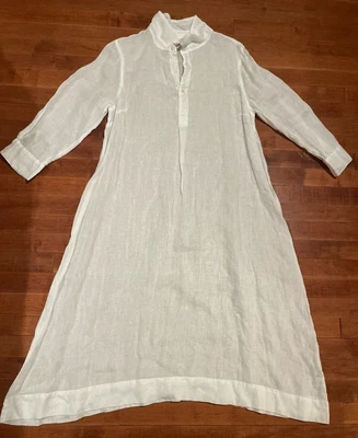 CP Shades Women's White 100% Linen Long Maxi Dress  Henley Long Sleeve M - Image 1 of 3