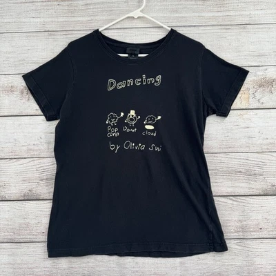 Anna Sui Shirt Womens Large Black Dancing Popcorn Donut Cloud Olivia Sui USA Tee - Image 1 of 4
