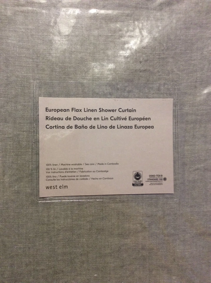 Cortina de Ducha West Elm Europea Lino Lino Nueva con Etiquetas Eucalipto Verde Grisáceo 72x74 Foto 1 de 1