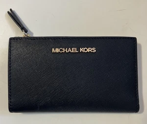 Michael Kors MK Bifold Snap Wallet Black Card ID Holder Leather - Picture 1 of 5