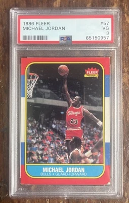 Baloncesto Fleer 1986-87 Michael Jordan #57 RC PSA 3 gran atractivo visual/centrado Foto 1 de 4