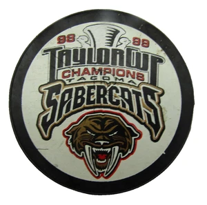 TACOMA SABERCATS '98/'99 Taylor Cup Champs WCHL Hockey Puck T123 - Picture 1 of 2