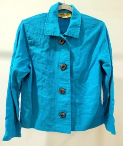 VIBRANT Painted Pony Linen Blend Jacket Artsy Striped Buttons Blue Size Large - Picture 1 of 7