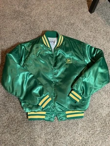 80s 90s Vintage Swingster John Deere Mens Green Nylon Satin Jacket Coat Size L - Picture 1 of 8
