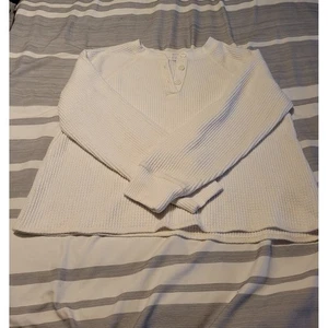 Old Navy Waffle-Knit Henley Sweater – White – Size M – Cozy Fall Crop Style - Picture 1 of 3