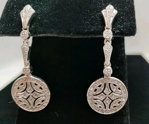 925 Sterling Pave' Disc Dangle Earrings - Picture 1 of 5