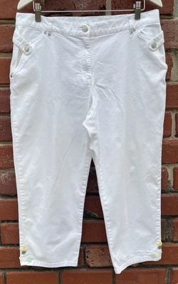 Hearts Of Palm Womens Sz 14 Cropped Denim Pants High Rise Beaded Hem White - Image 1 of 4
