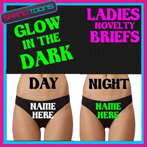 LADIES KNICKERS BRIEFS PERSONALISED HEN PARTY NIGHT GLOW IN THE DARK - Picture 1 of 1