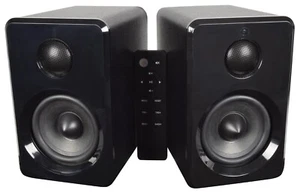 AV:Link 120.150UK Active Bluetooth Bookshelf Speakers w/ Remote Control | Black - Picture 1 of 12