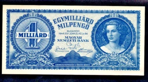 1000 000 000 MILPENGO AUNC-EF KRISP BANKNOTE AUS UNGARN 1946 PICK-131 SELTEN - Bild 1 von 2
