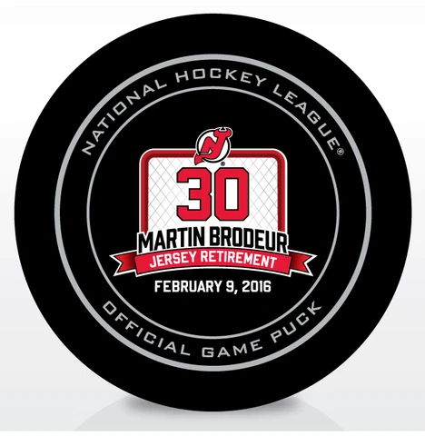 MARTIN BRODEUR #30 NEW JERSEY DEVILS OFFICIAL RETIREMENT 2/9 GAME PUCK w/cube Cover