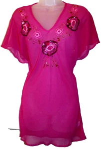NEW AGENDA 💕 GORGEOUS PINK SEMI SHEER SEQUINED TOP 💕 SIZE 12 # 477* - Picture 1 of 4