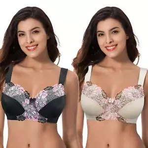 Women's Plus Size Minimizer Wireless Unlined Bra with Embroidery - Picture 1 of 6