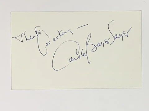 Carole Bayer Sager Singer Songwriter Autographed Signed 3x5 Index Card Cover