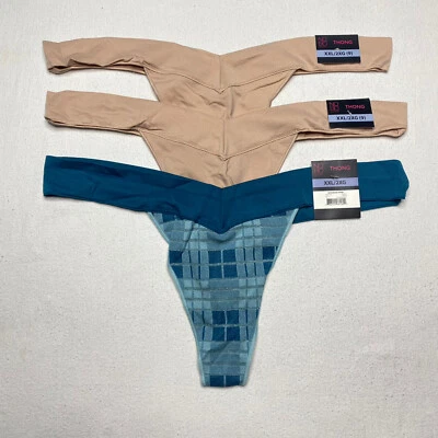 No Boundaries Juniors Thong Underwear sz XXL sz 9 Blue Plaid Beige 3 Pack New - Image 1 of 4