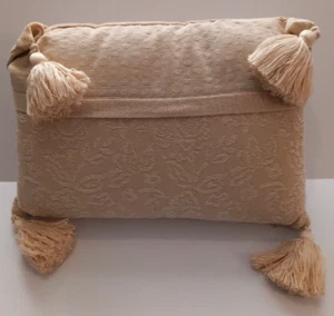 Vintage LAURA ASHLEY Cushion Tasseled GOLD / CREAM Rectangle Hollow Fibre Pillow - Picture 1 of 10