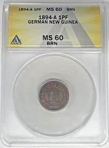 1894-A Deutschland Neuguinea 1 Pfennig ANACS MS 60 BN sieht besser aus  - Bild 1 von 2