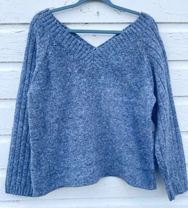 Modern Soul Sweater Womens L Blue Space Dye Double V-Neck Heather Chunky Knit - Picture 1 of 5