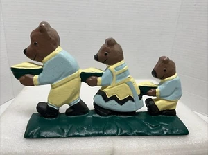 Vtg MMA 1991 Cast Iron Door Stop 3 Little Bears W/Porridge Goldilocks 10.5" L - Picture 1 of 7