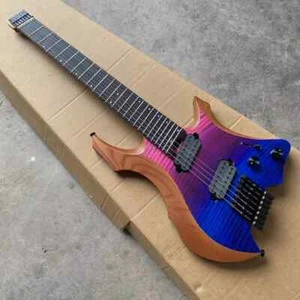 7 String Headless Electric Guitar Flame Maple Top Roasted Maple Neck Fanned - Picture 1 of 12
