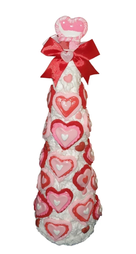 Handmade Clay Shabby White Red Pink Hearts Valentines Day 17" Tree Decor - Image 1 of 4