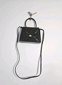 Vintage 90s Geometric Modern Carey Adina NYC Black Patent Croc Crossbody Bag - Bild 1 von 6