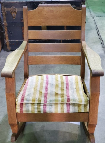 Antique Mission Oak Rocking Chair Padded Seat Slatted Back Limbert? Stickley? Cover