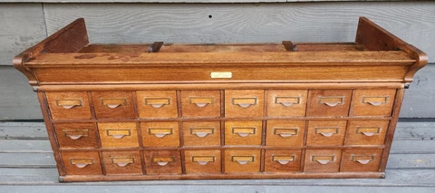 Antique Vtg Apothecary Cabinet Library Card File Drawer Oak Wood Globe Wernicke Cover