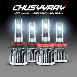 H11 9005 LED Headlight KIT Combo Bulbs 10000K High&Low Beam Super Bright White - Foto 1 di 11