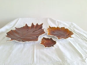 DOGALE VENEZIA SET 3 DIFFERET SIZES LEAF DISHES ITALIAN GLASS & SILVERPLATE - Picture 1 of 7