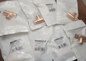 Lot of 8 Nibco Wrot Copper Tee 1/2" x 3/8" x 1/2" 611RR-CB - Picture 1 of 3