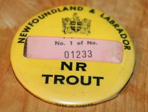 Newfoundland Labrador NR Trout 1 of 01233 Button Pin, Made in Canada Souvenir - Picture 1 of 5