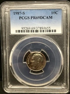 1987 S San Francisco US Ten Cent 10c Roosevelt Dime PCGS PR69 DEEP CAMEO. - Picture 1 of 2
