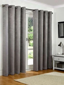 Luxury Silver Grey Embossed Thermal Blackout Eyelet Ring Top Lined Pair Curtains - Picture 1 of 1