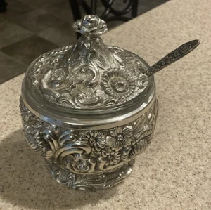 Vintage Harrison Fisher HF-0918 Silver Plated Floral Sugar/Condiment Jelly Jar - Picture 1 of 4