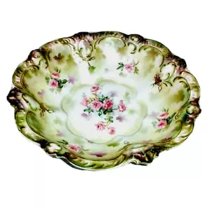 Antike RS Preußen rosa Rosen rote Markierung Mitte Peice Schale 11" Ende 1800 - Bild 1 von 6