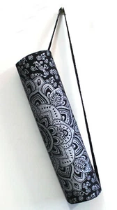 New Mandala Handmade Yoga Gym Mat Carrier Black Silver Bag With Shoulder Strap - Picture 1 of 6