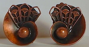 VINTAGE ART DECO KUPFER CLIPBACK OHRRINGE KUGELFÄCHER - Bild 1 von 2