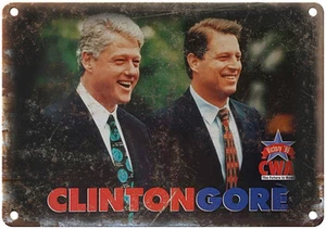 Insegna Metallo 12" x 9" - Carta Campagna Clinton, Gore - Riproduzione Look Vintage - Foto 1 di 1